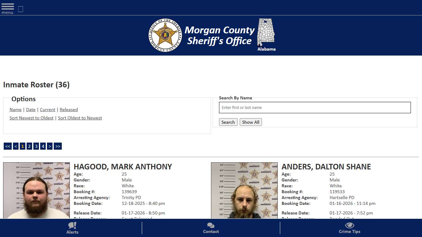 Inmate Roster - Released Inmates Booking Date Descending - Morgan County Sheriff, Alabama