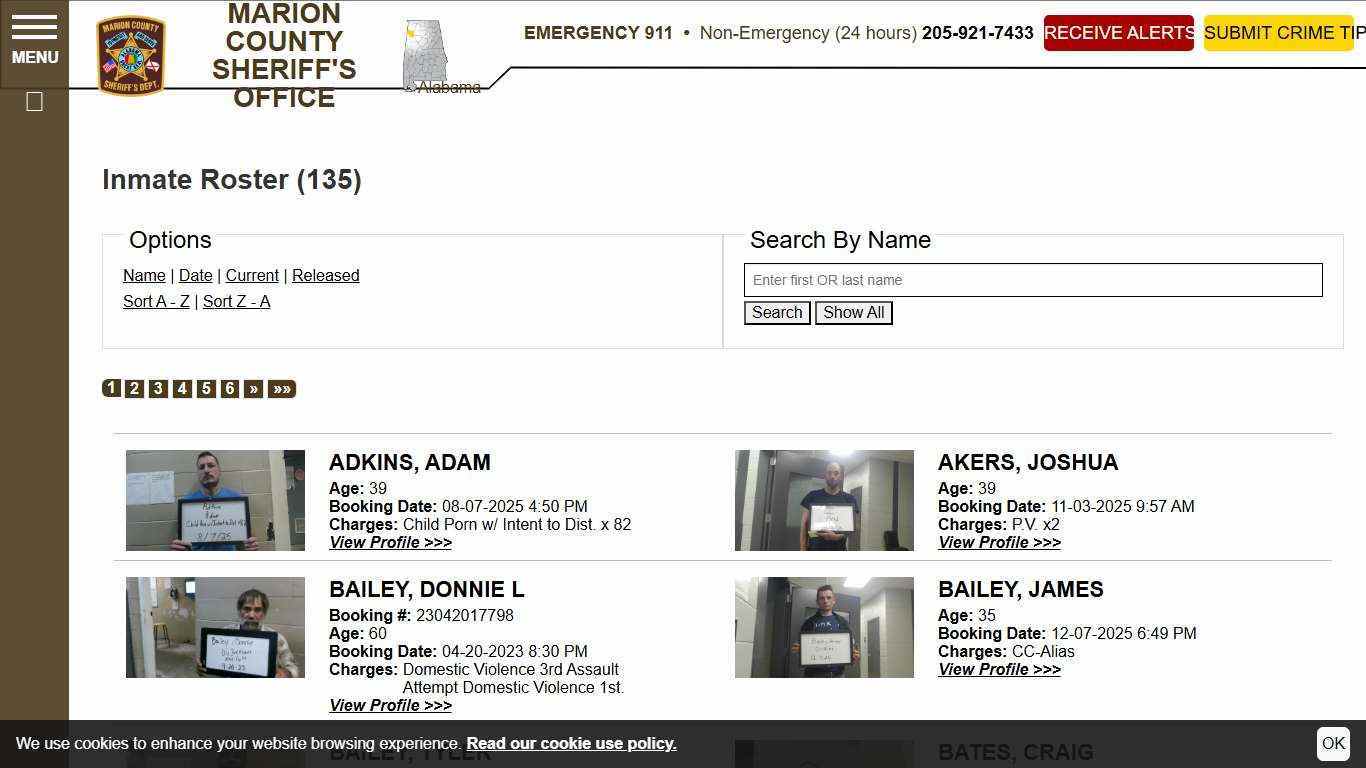 Inmate Roster | Marion County Sheriff's Office, Alabama | Sort Name - Ascending | Page 1